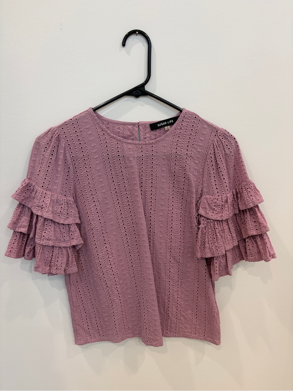 Sugarlips Dusty Mauve Eyelet Ruffle Sleeve Blouse